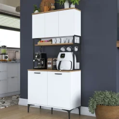 Aamiaiskaappi JE193, valkoinen/pähkinänruskea*Linento Furniture Online