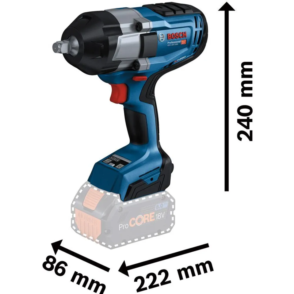 New Akkuiskumutterinväännin Bosch Professional GDS 18V-1000 BiTurbo Solo 18V ilman akkua + L-Boxx Mutterinvääntimet