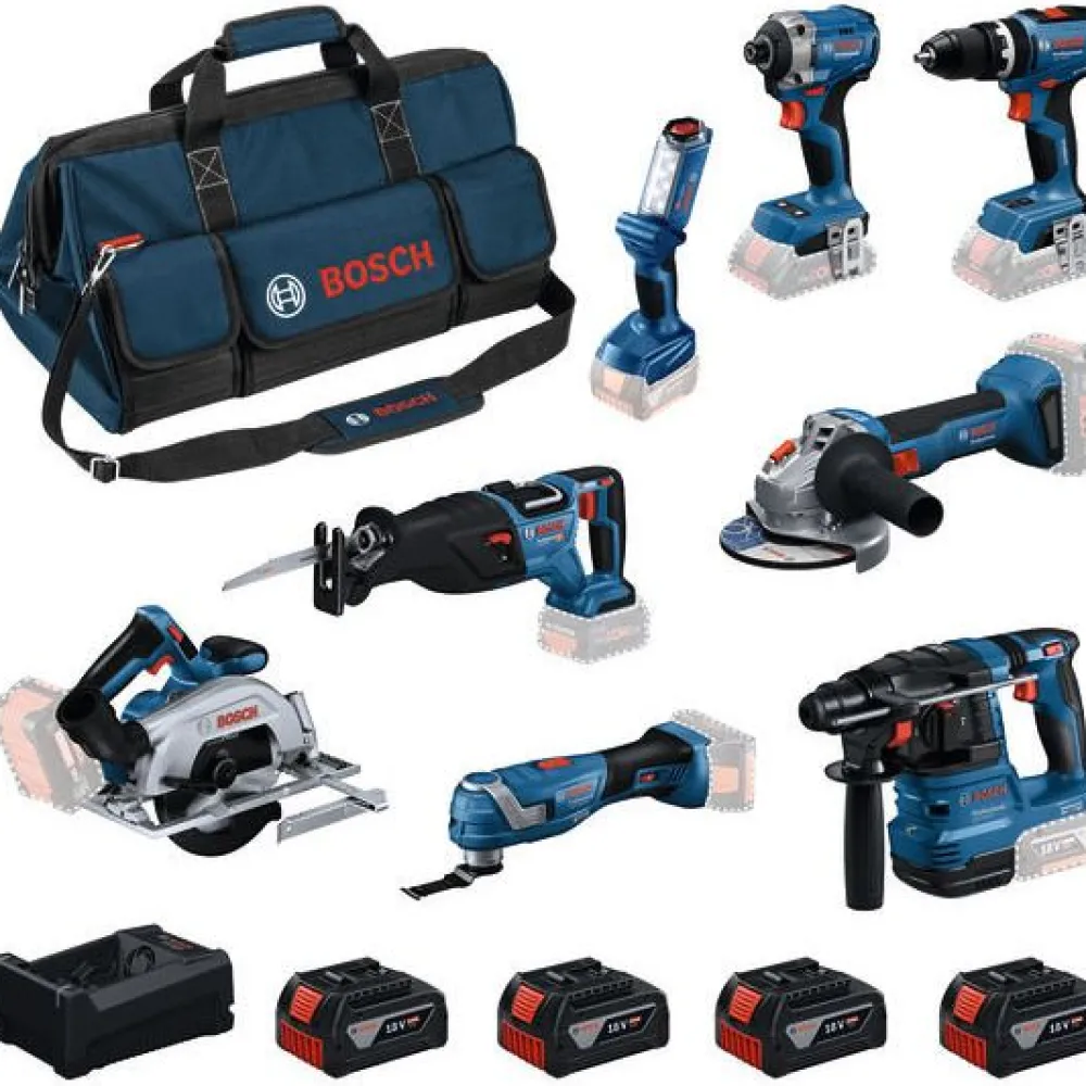 Akkukonesarja Bosch Professional GBH/GWS/GDR/GSB/GKS/GSA/GOP/GLI 8 osaa 18V 4x5,0 Ah akuilla + laukku*Bosch Power Tools