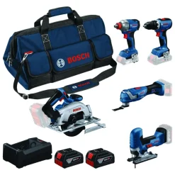 Clearance Akkukonesarja Bosch Professional GSR/GDX/GKS/GOP/GST 5 osaa 18V 2x5,0 Ah akuilla + laukku Akkukonesarjat