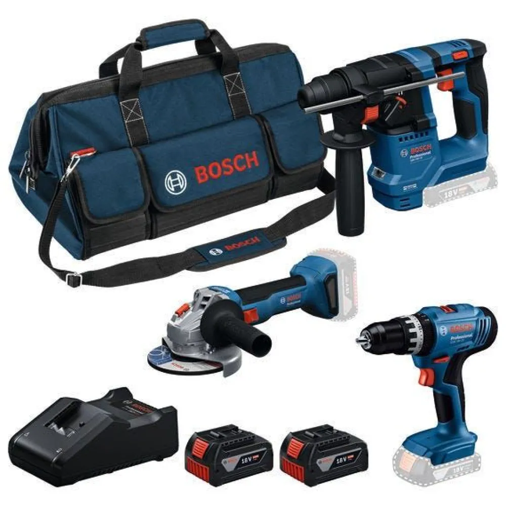 New Akkukonesarja Bosch Professional GSB/GBH/GWS 3 osaa 18V 2x4,0 Ah akuilla + laukku Akkukonesarjat