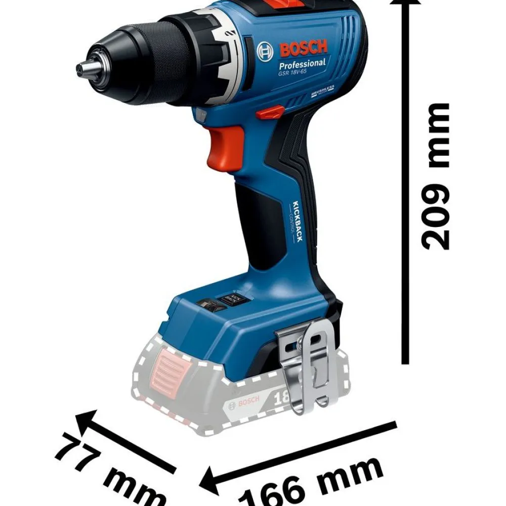 Clearance Akkuporakone Bosch Professional GSR 18V-65 Solo 18V ilman akkua Akkuporakoneet