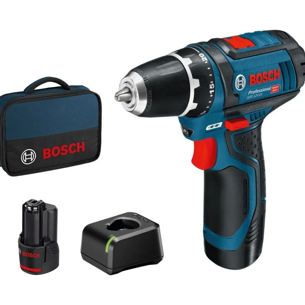 Akkuporakone Bosch Professional GSR 12V-15 12V 2x2,0 Ah akuilla + Bag*Bosch Power Tools Online