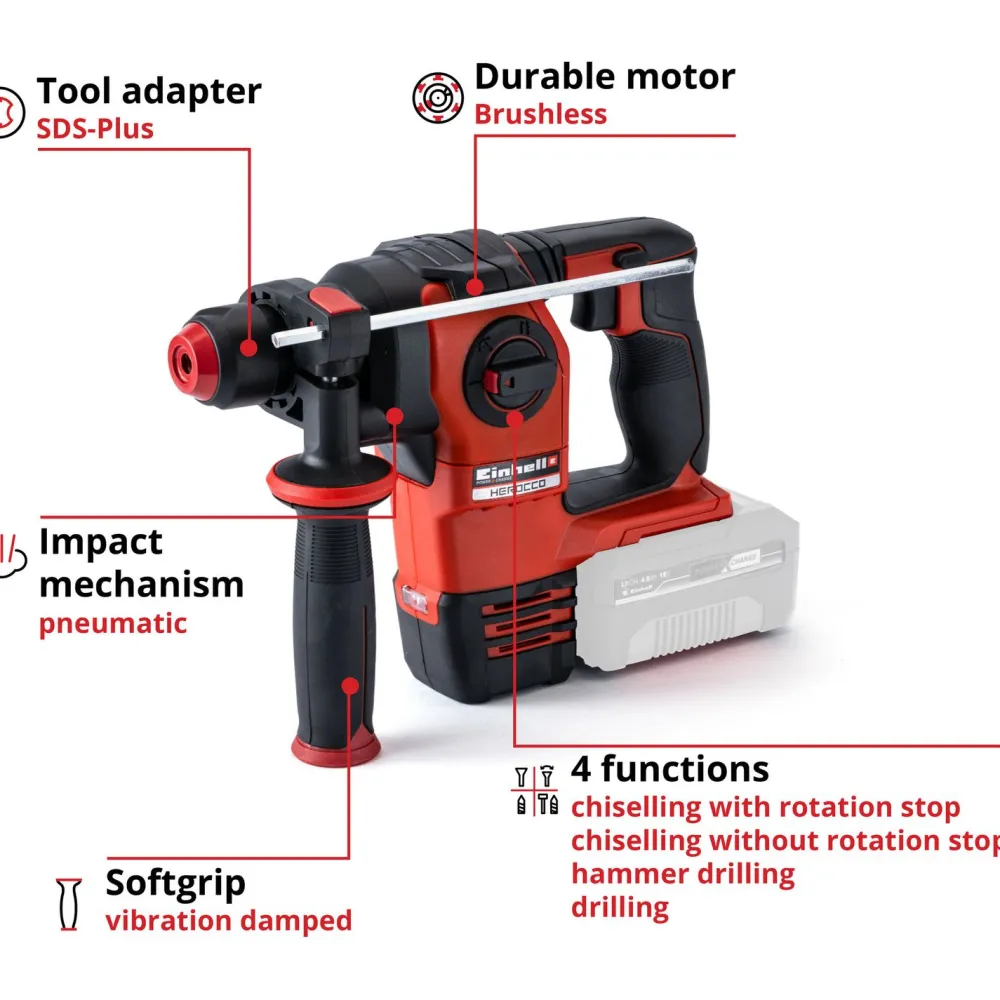 Akkuporavasara Power X-Change Herocco SDS+ 18V ilman akkua + E-Box -salkku*Einhell Discount