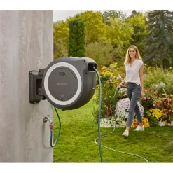Sale Akkutoiminen seinäletkukela PowerRoll XXL 40m valkoinen 18V 2,5 Ah akulla Kastelu