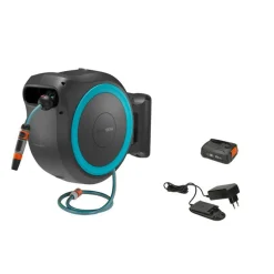 Hot Akkutoiminen seinäletkukela PowerRoll XL 35m turkoosi 18V 2,5 Ah akulla Kastelu