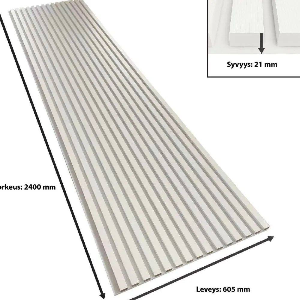 Akustiikkalevy rimapaneeli, 21x605x2400mm, kokonaan valkoinen*Aarni Clearance
