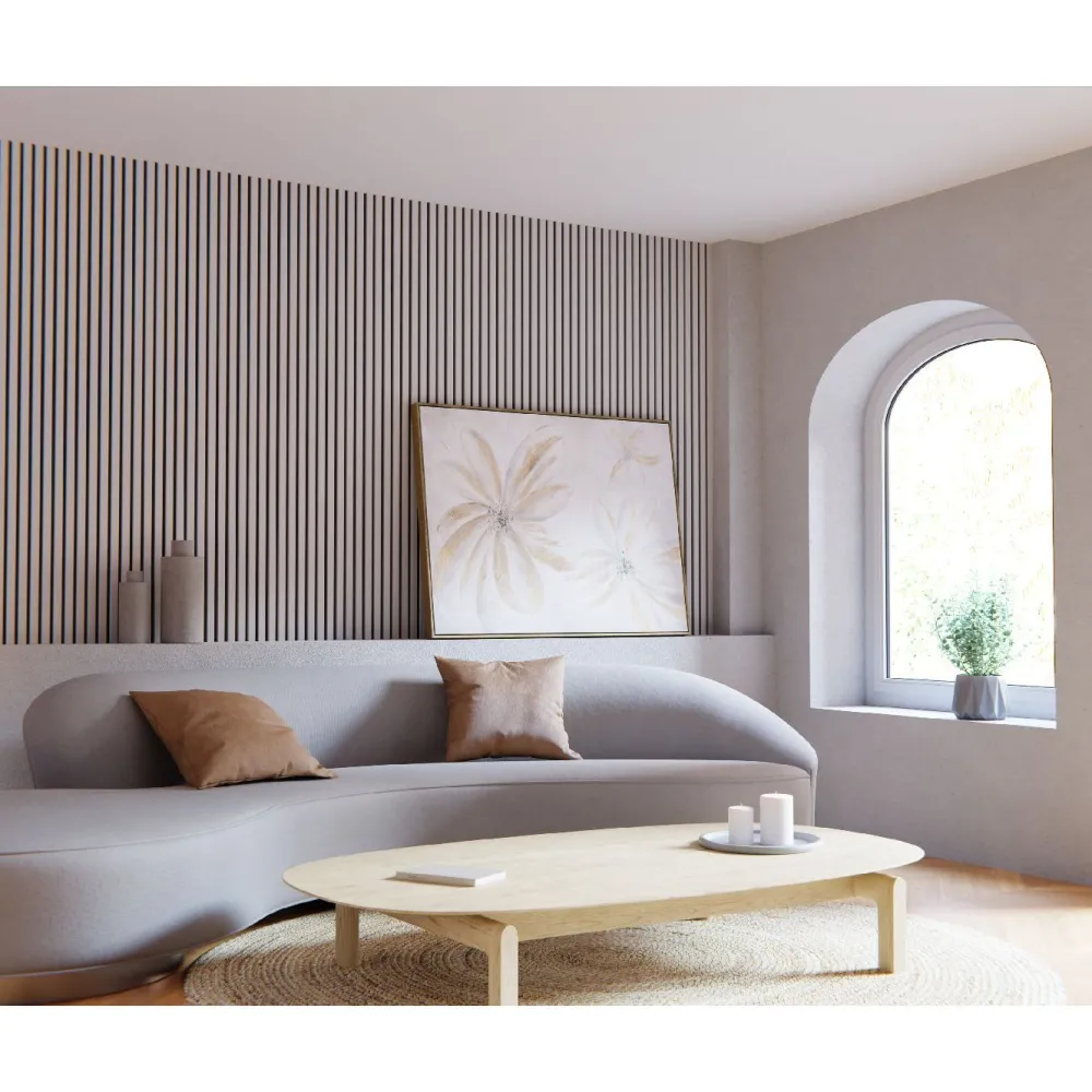 Hot Akustiikkalevy Fog&Venø By Venø, 20x600x2400mm, mdf, hiekanvärinen, musta huopa Sisustuslevyt|Rimaseinät