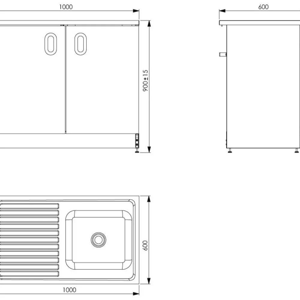 Allaskaappi VTB 10, 900x1000x600mm, valkoinen/rst Minikeittiöt|Keittiökaapit