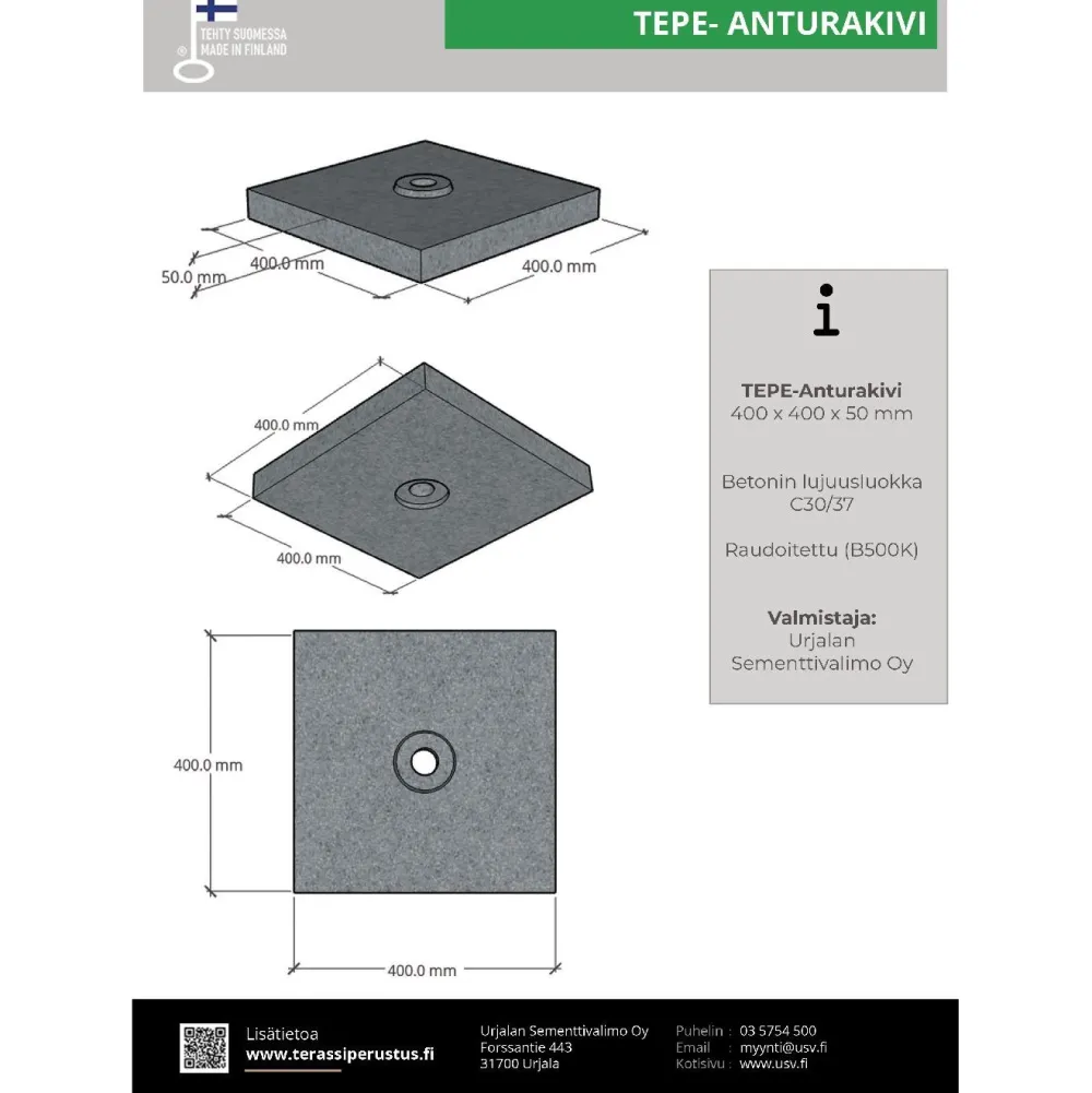 Discount Anturakivi TEPE 400x400x50 mm ponttirakenteella harmaa Perustus Ja Maanrakennus|Betonilaatat