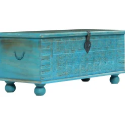 Arkkupöytä kiinteä mangopuu 100x40x41 cm sininen*FinePRICE Clearance