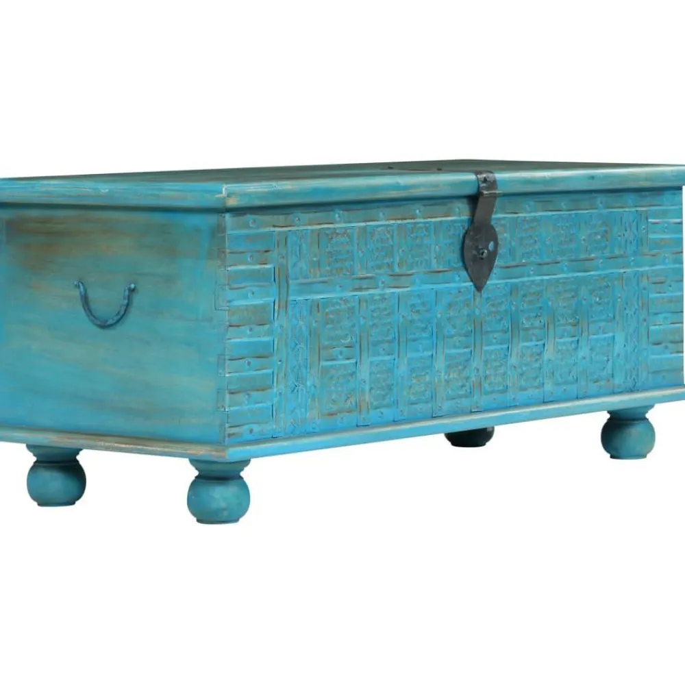 Arkkupöytä kiinteä mangopuu 100x40x41 cm sininen*FinePRICE Clearance
