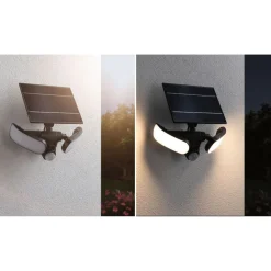 Aurinkokennoseinävalaisin Sonlig 286x137mm USB-ladattava hämäräohjattu liiketunnistin IR IP65 3000K 2x9W 2x1100lm antrasiitti*Paulmann Best