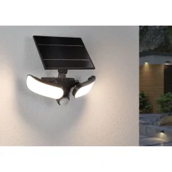 Aurinkokennoseinävalaisin Sonlig 286x137mm USB-ladattava hämäräohjattu liiketunnistin IR IP65 3000K 2x9W 2x1100lm antrasiitti*Paulmann Best