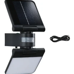 Outlet Aurinkokennoseinävalaisin Lesla 150x130mm USB-ladattava hämäräohjattu liiketunnistin IR IP65 3000K 12.5W 1000lm antrasiitti Ulkovalaisimet Liiketunnistimella Ja Hämäräkytkimellä|Ulkovalaisimet Liiketunnistimella