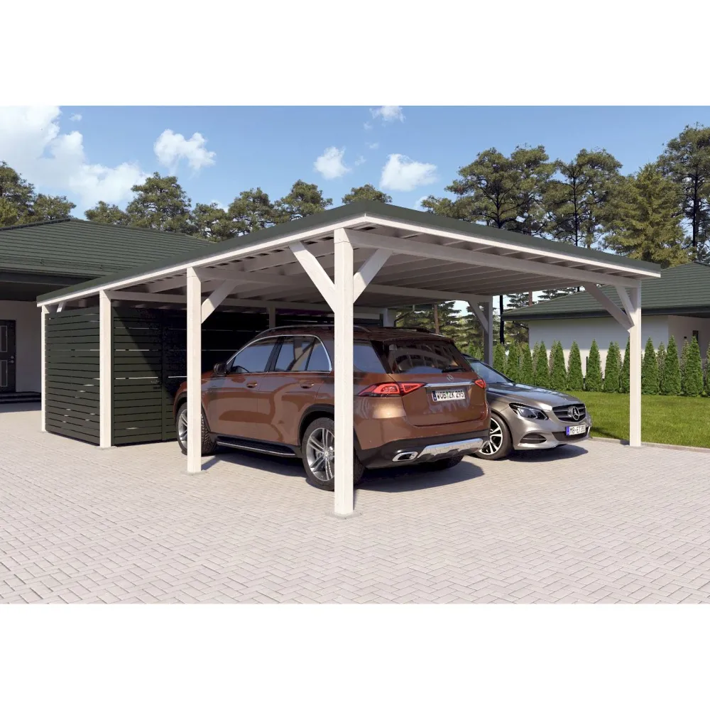 Autokatos Ralf 52m2 varastolla Autokatokset|Autotallit Kahdelle Autolle