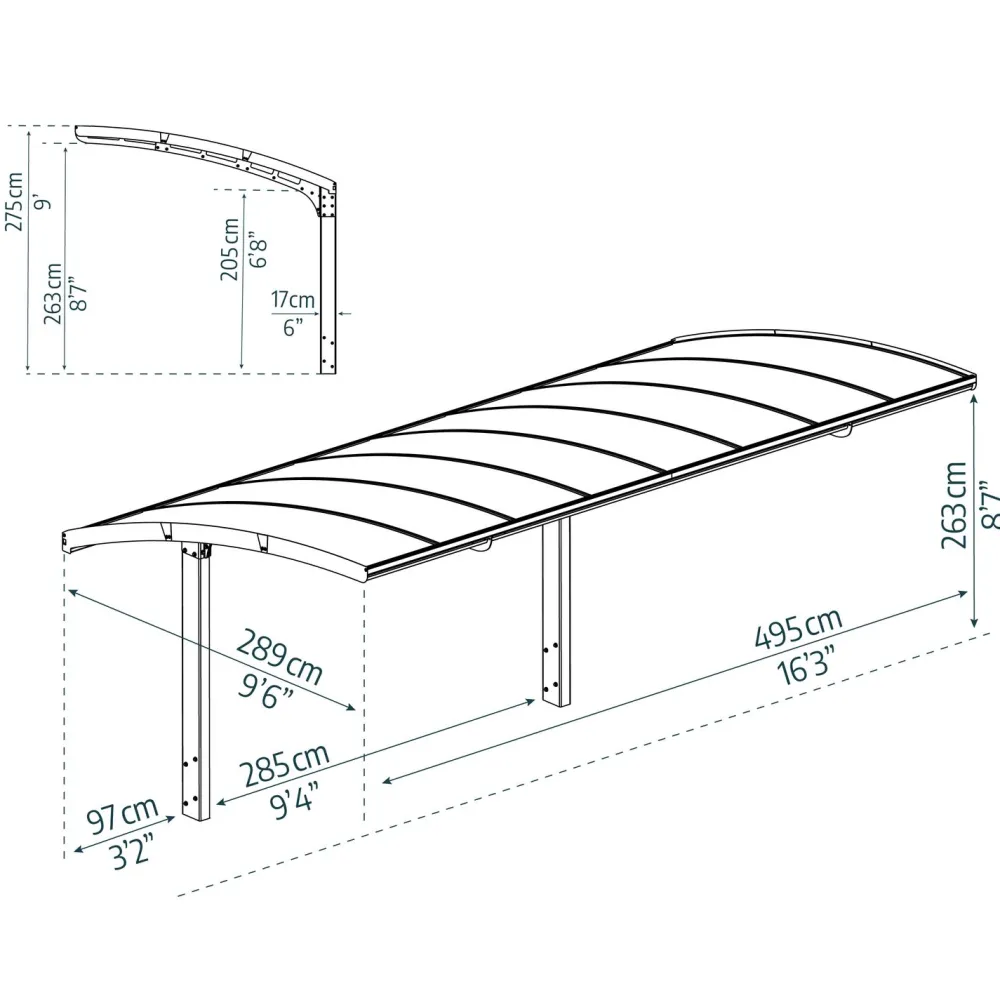 Autokatos Arizona Breeze, 13.8m², yhdelle autolle, tummanharmaa/harmaa*Palram-Canopia Hot