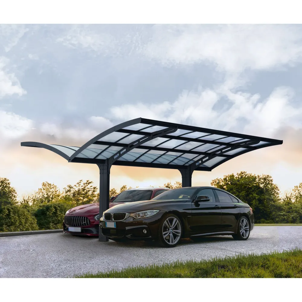 Discount Autokatos Arizona Breeze Wings&Arch, 26.9m², kahdelle autolle, tummanharmaa/harmaa Autotallit Ilman Rakennuslupaa|Autokatokset