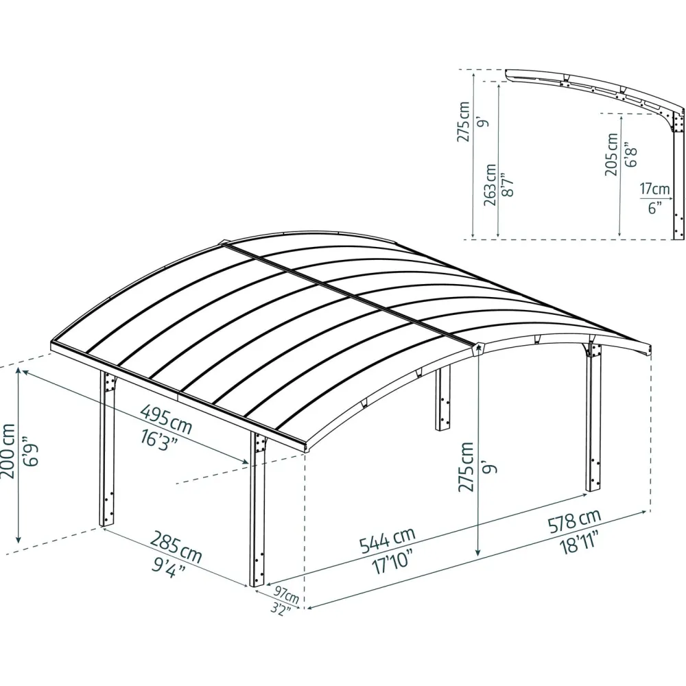Discount Autokatos Arizona Breeze Wings&Arch, 26.9m², kahdelle autolle, tummanharmaa/harmaa Autotallit Ilman Rakennuslupaa|Autokatokset