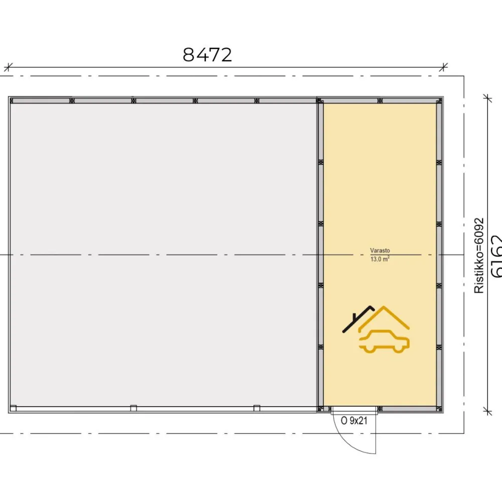 Autokatos B6, kylmä runko, lomalaudoitus, 15m²*Piharati Discount
