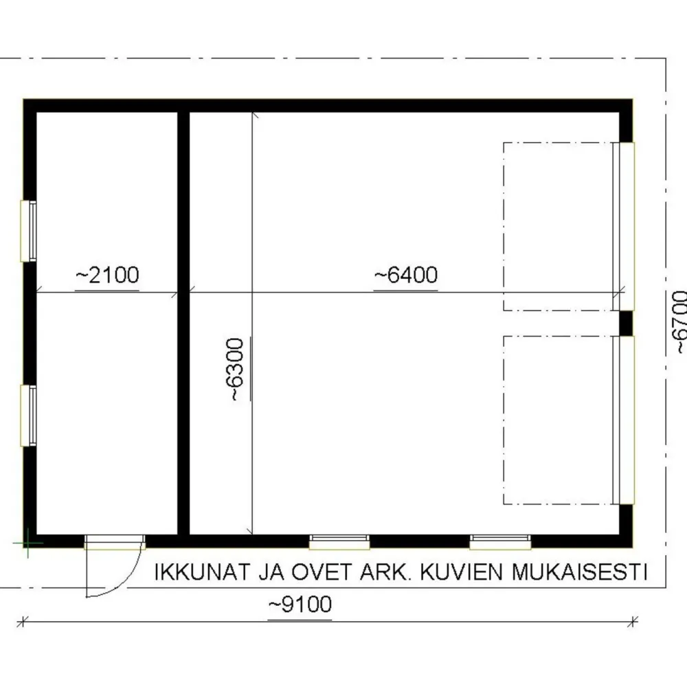Outlet Autotallin runkopaketti , kahden auton talli ja varasto, kerrosala 61 m² Autotallien Runkopaketit|Autotallit Kahdelle Autolle