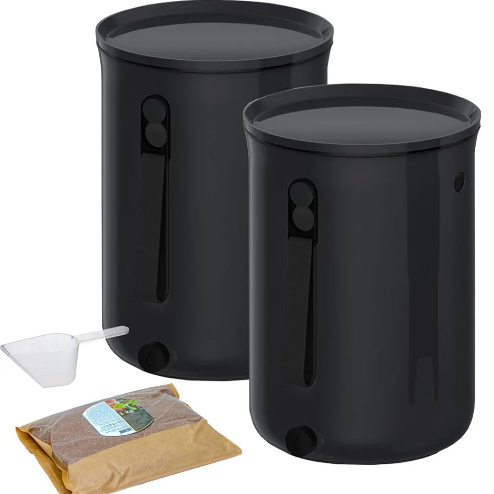 Bokashi Keittiökompostori Organko 2 Ocean tuplapakkaus 9,6 L musta*BioProffa Best