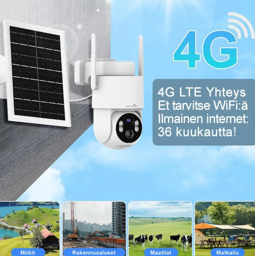 Clearance Dome-valvontakamera Nivian Tuya Smart, akulla ja aurinkokennolla, 4G (LTE) modeemilla + 3 vuoden ilmaisella, rajoittamattomalla internet yhteydellä Valvontakamerat|Hälytysjärjestelmät