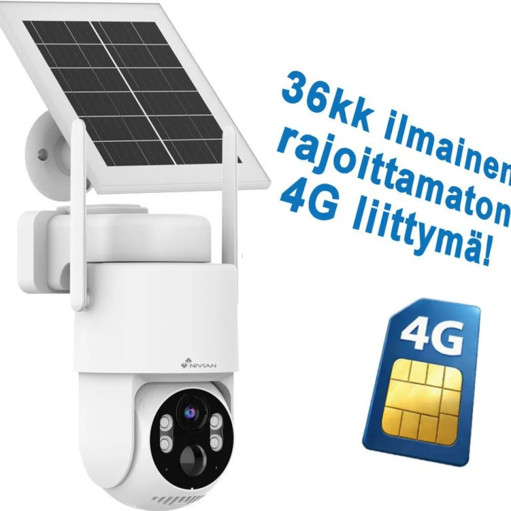 Clearance Dome-valvontakamera Nivian Tuya Smart, akulla ja aurinkokennolla, 4G (LTE) modeemilla + 3 vuoden ilmaisella, rajoittamattomalla internet yhteydellä Valvontakamerat|Hälytysjärjestelmät