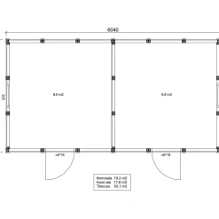 Elementtivarasto E12 6040x3180 mm 19.21 m² puuvalmis*Timburg Hot