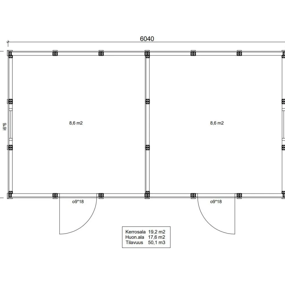Elementtivarasto E12 6040x3180 mm 19.21 m² puuvalmis*Timburg Hot