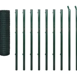 Euro-aita, teräs, 10x1,7 m, vihreä, silmäkoko 76 x 63 mm, tolppa 2,2m*FinePRICE