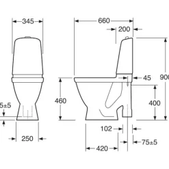 WC-istuin Nautic 1596 Hygienic Flush, avo-S, korkea malli*Gustavsberg Discount