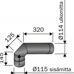 Hormin kulmaputki 90 astetta, Musta 115 mm*Harvia Online