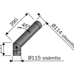 Sale Hormin kulmaputki 45 astetta, Musta 115 mm Saunan Savupiiput|Saunan Savupiiput