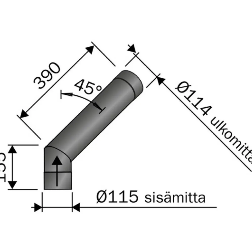Sale Hormin kulmaputki 45 astetta, Musta 115 mm Saunan Savupiiput|Saunan Savupiiput
