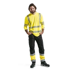 Discount Huomiohousut 1551 Highvis Stretch musta/huomiokeltainen Työhousut