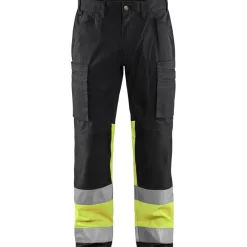 Discount Huomiohousut 1551 Highvis Stretch musta/huomiokeltainen Työhousut