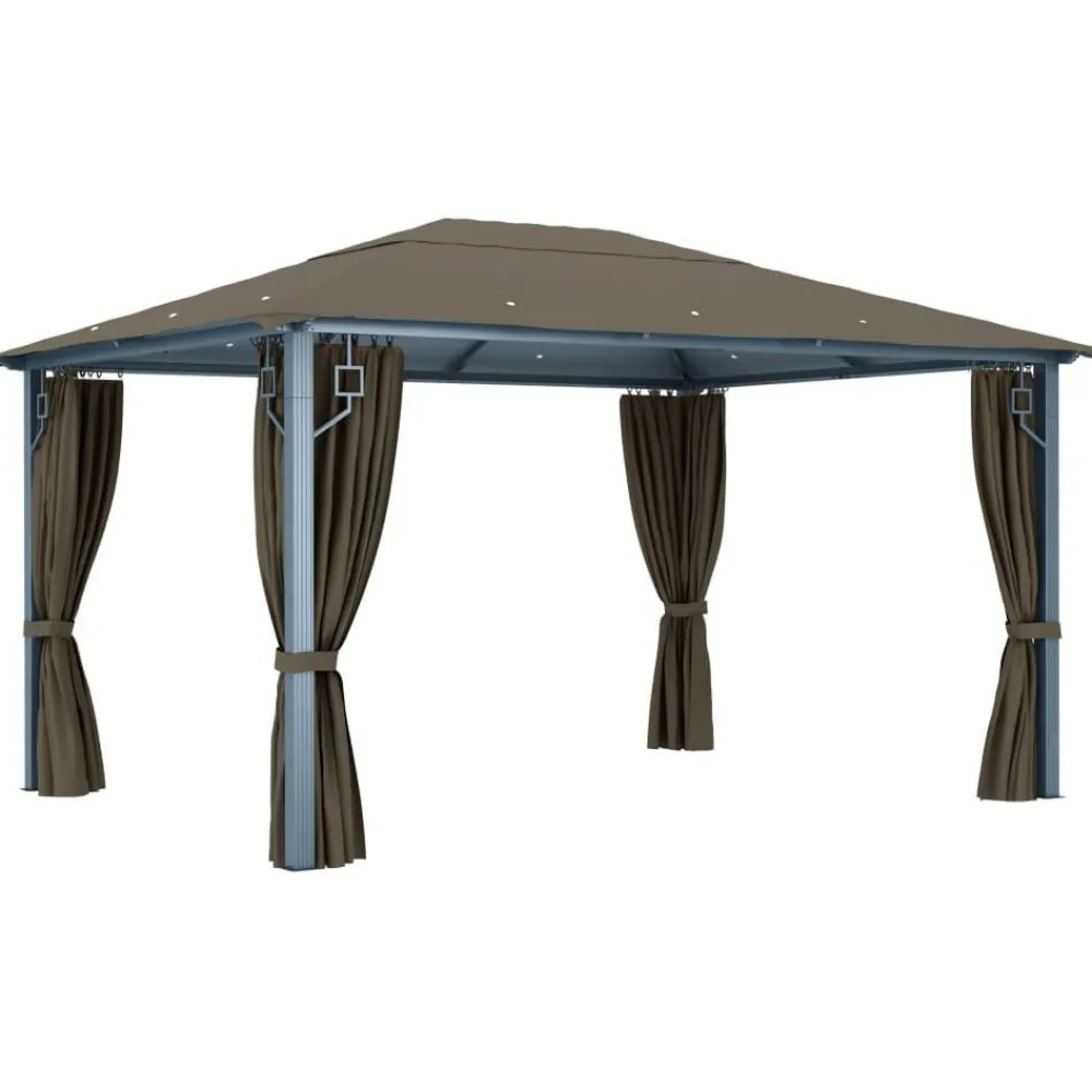 Huvimaja verhoilla 400x300 cm harmaanruskea alumiini Paviljongit|Paviljongit