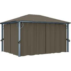 Huvimaja verhoilla 400x300 cm harmaanruskea alumiini Paviljongit|Paviljongit
