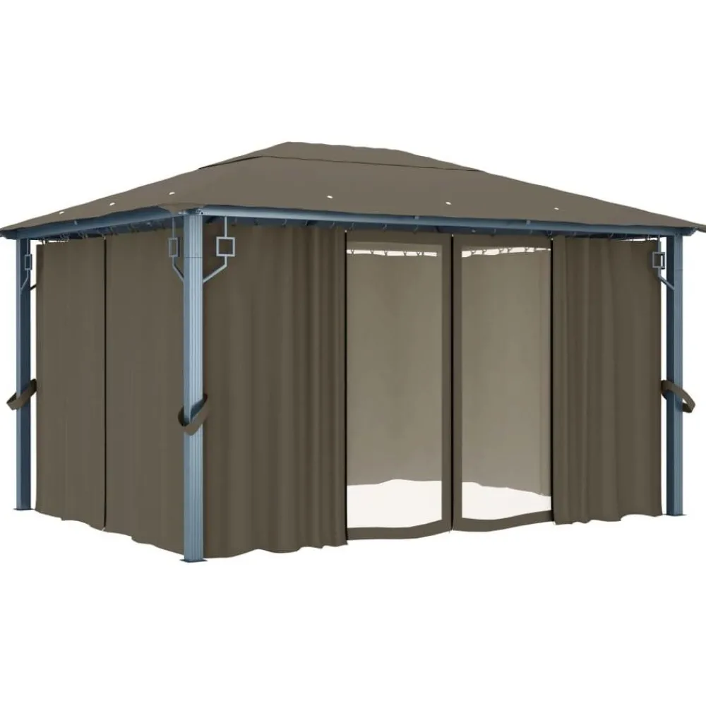 Huvimaja verhoilla 400x300 cm harmaanruskea alumiini Paviljongit|Paviljongit