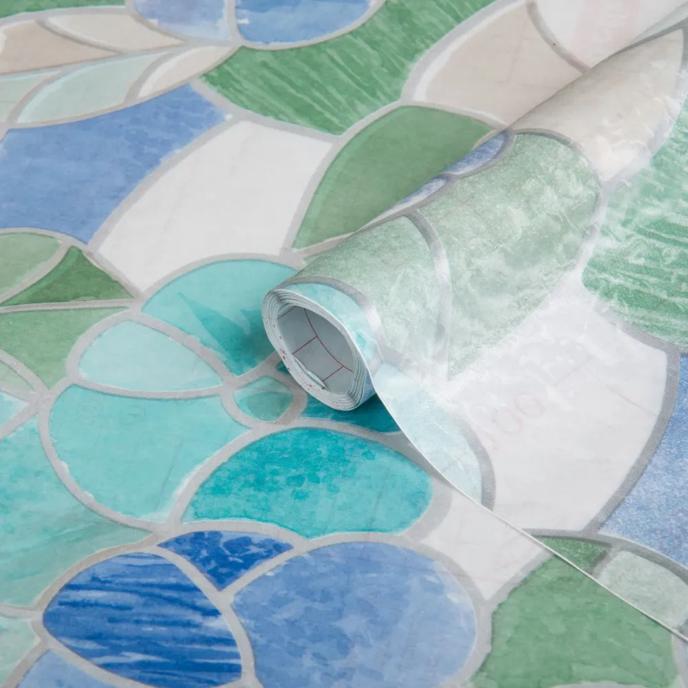 Ikkunakalvo 346-0213, 0.45x2m, Lisboa kohokuvioitu, graafinen/geometrinen, sininen Sisustusmuovit
