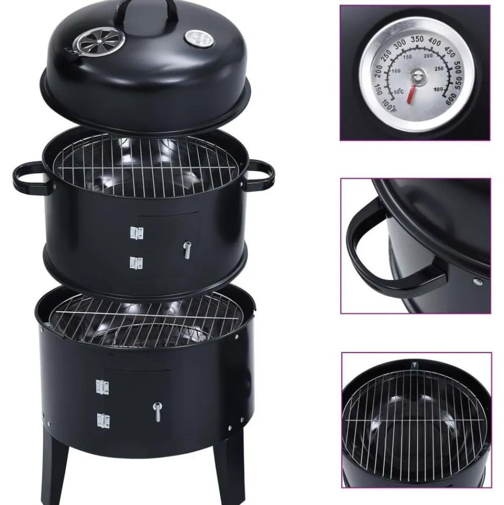 3-in-1 hiilisavustin bbq-grilli 40x80 cm Savustimet|Hiiligrillit