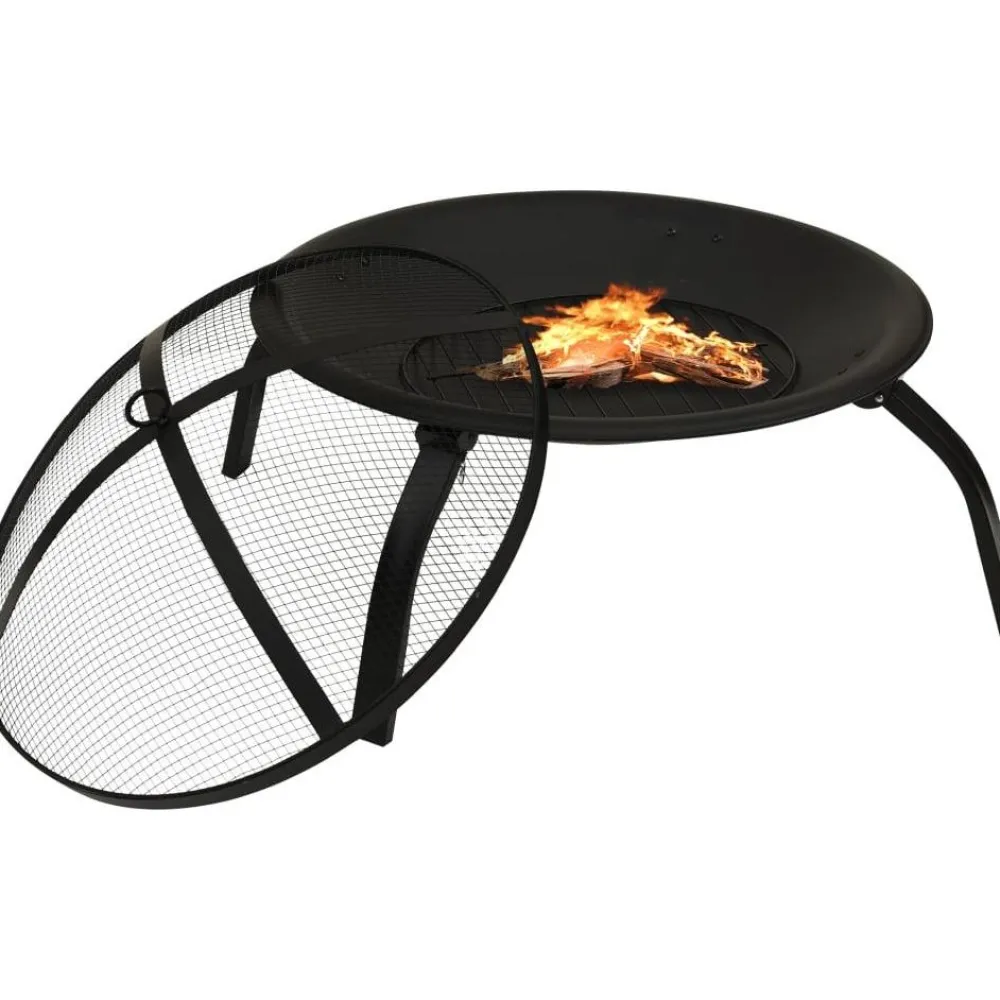 Sale 2-in-1 tulimalja/grilli ja hiilihanko 56x56x49 cm musta teräs Pihagrillit