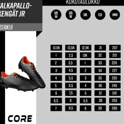 Jalkapallokengät JR Striker, musta, eri kokoja Urheilukengät