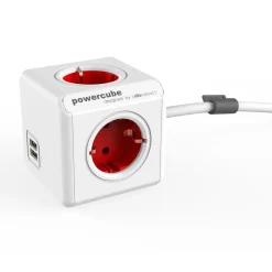 Jatkojohto PowerCube Extended USB 1,5m 4-osainen + 2 x USB-A punainen/valkoinen*Allocacoc Sale