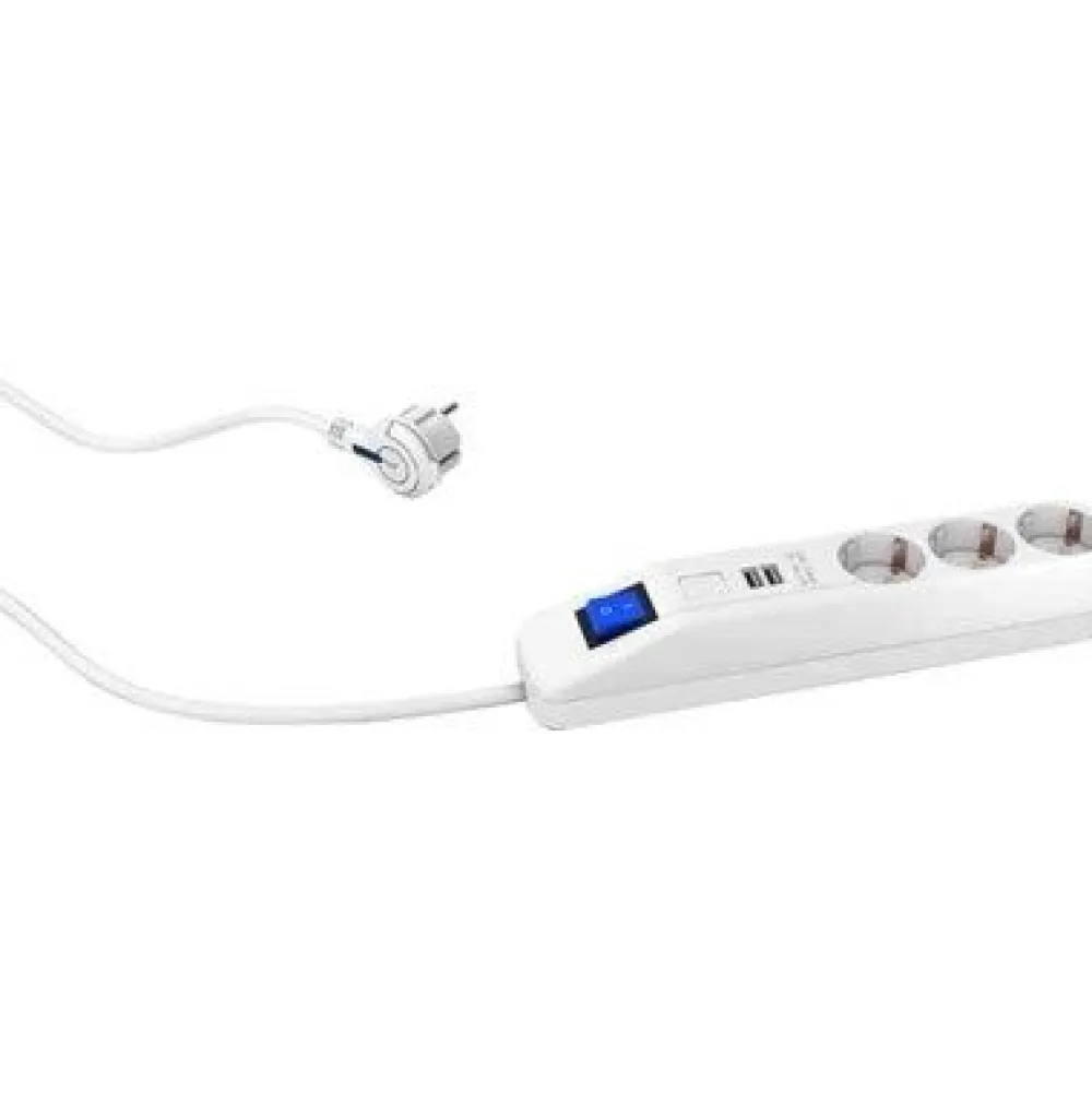 Jatkojohto 3+2 Kombi 3m 3-osainen + 2xUSB-A + kytkin valkoinen*Gelia Outlet