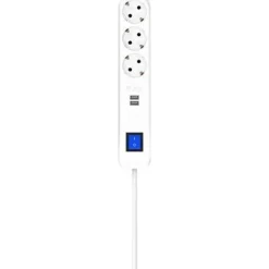 Jatkojohto 3+2 Kombi 3m 3-osainen + 2xUSB-A + kytkin valkoinen*Gelia Outlet