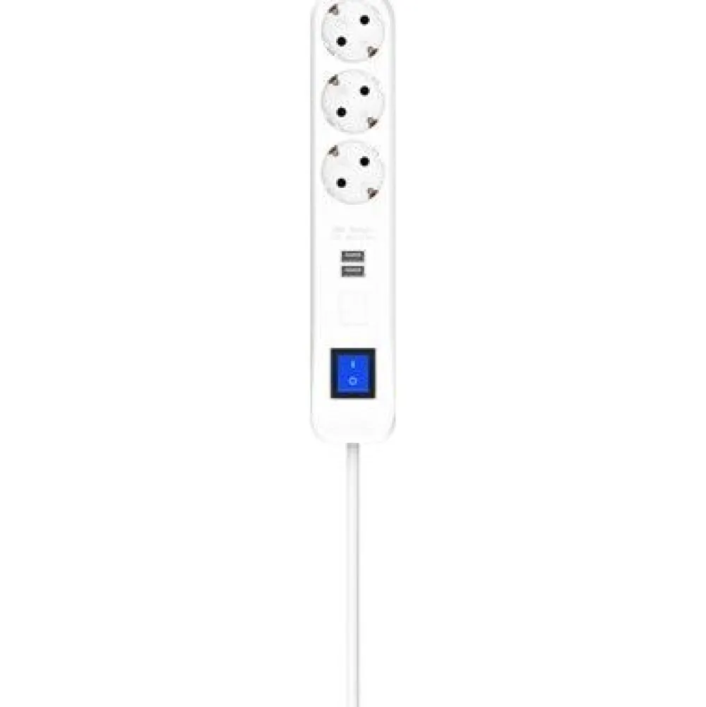 Jatkojohto 3+2 Kombi 3m 3-osainen + 2xUSB-A + kytkin valkoinen*Gelia Outlet