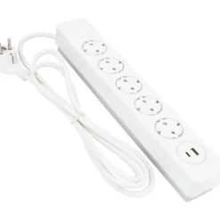 Jatkojohto 5+1+1 Kombi 2m 5-osainen + 1xUSB-A + 1xUSB-C valkoinen*Gelia