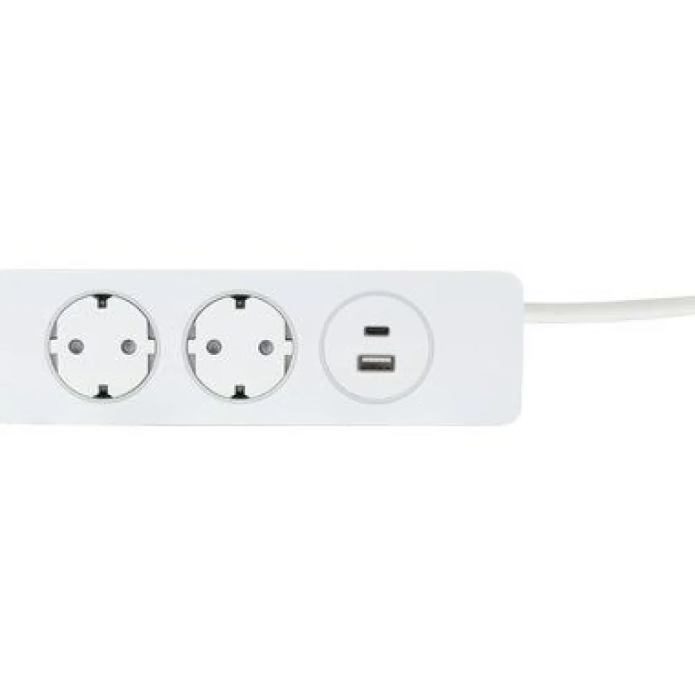 Jatkojohto 2+1+1 Kombi 2m 2-osainen + 1xUSB-A + 1xUSB-C valkoinen/harmaa*Gelia Best